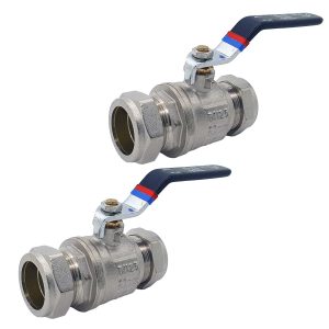 2 x Ball Valve 28mm Full Bore Black Lever Compression (Pack of Two)