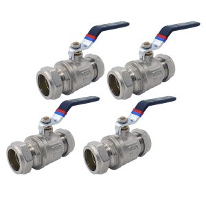 4 x Ball Valve 28mm Full Bore Black Lever Compression (Pack of Four)