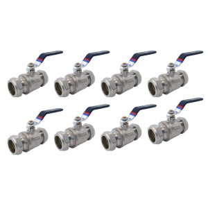 8 x Ball Valve 28mm Full Bore Black Lever Compression (Pack of Eight)