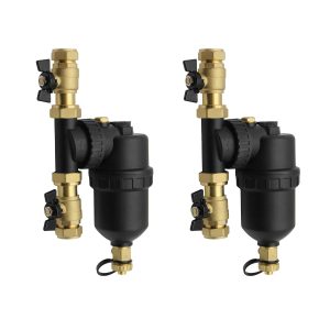 2 x Magnetic Filter for Central Heating Systems 22mm with Isolation Valves (Two Pack)