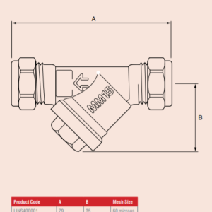 Reliance - LINS400006 - Protecto YC 28mm Line Strainer Dimensions