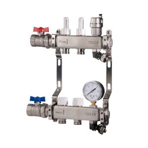 Reliance Stainless Steel 2 Port UFH Manifold with Ball Valves, Auto Air Vent & Pressure Gauge MANA453102