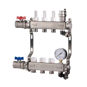 Reliance Stainless Steel 3 Port UFH Manifold with Ball Valves, Auto Air Vent & Pressure Gauge MANA453103