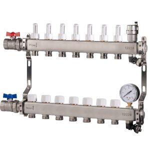 Reliance Stainless Steel 7 Port UFH Manifold with Ball Valves, Auto Air Vent & Pressure Gauge MANA453107