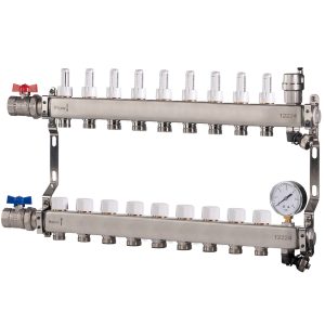 Reliance Stainless Steel 6 Port UFH Manifold with Ball Valves, Auto Air Vent & Pressure Gauge MANA453106