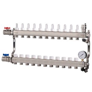 Reliance Stainless Steel 11 Port UFH Manifold with Ball Valves, Auto Air Vent & Pressure Gauge MANA453111