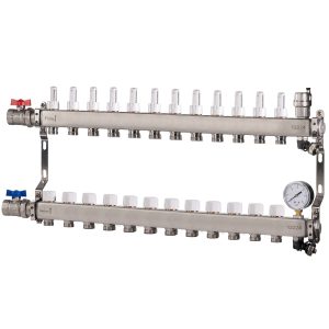 Reliance Stainless Steel 12 Port UFH Manifold with Ball Valves, Auto Air Vent & Pressure Gauge MANA453112